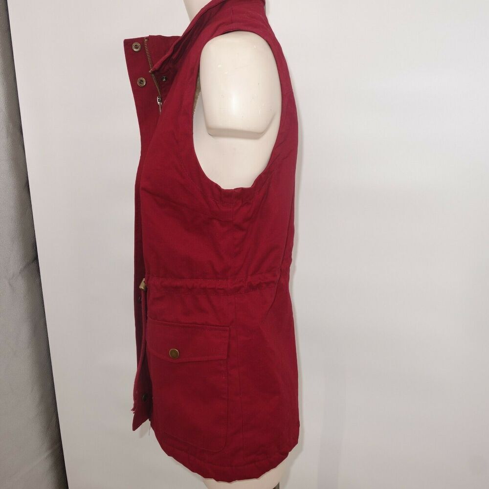 Love Tree Faux Fur Lined Anorak Utility Hooded Vest Red Maroon Women's Small - Picture 5 of 10
